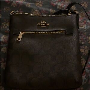 Coach Dark Brown Crossbody Bag with Gold Accents